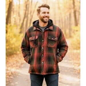 Mens Dickies Lined Flannel Shirt Jacket Hoodie Red Black Plaid Size 3XL Thrashed